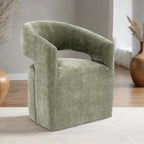 Contemporary Style 1pc Arm Chair With Caster Barrel Back Design Neutral Textured Fabric Green Finish Primary Living Room Accent Chair