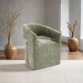 Contemporary Style 1pc Arm Chair With Caster Barrel Back Design Neutral Textured Fabric Green Finish Primary Living Room Accent Chair