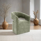 Contemporary Style 1pc Arm Chair With Caster Barrel Back Design Neutral Textured Fabric Green Finish Primary Living Room Accent Chair