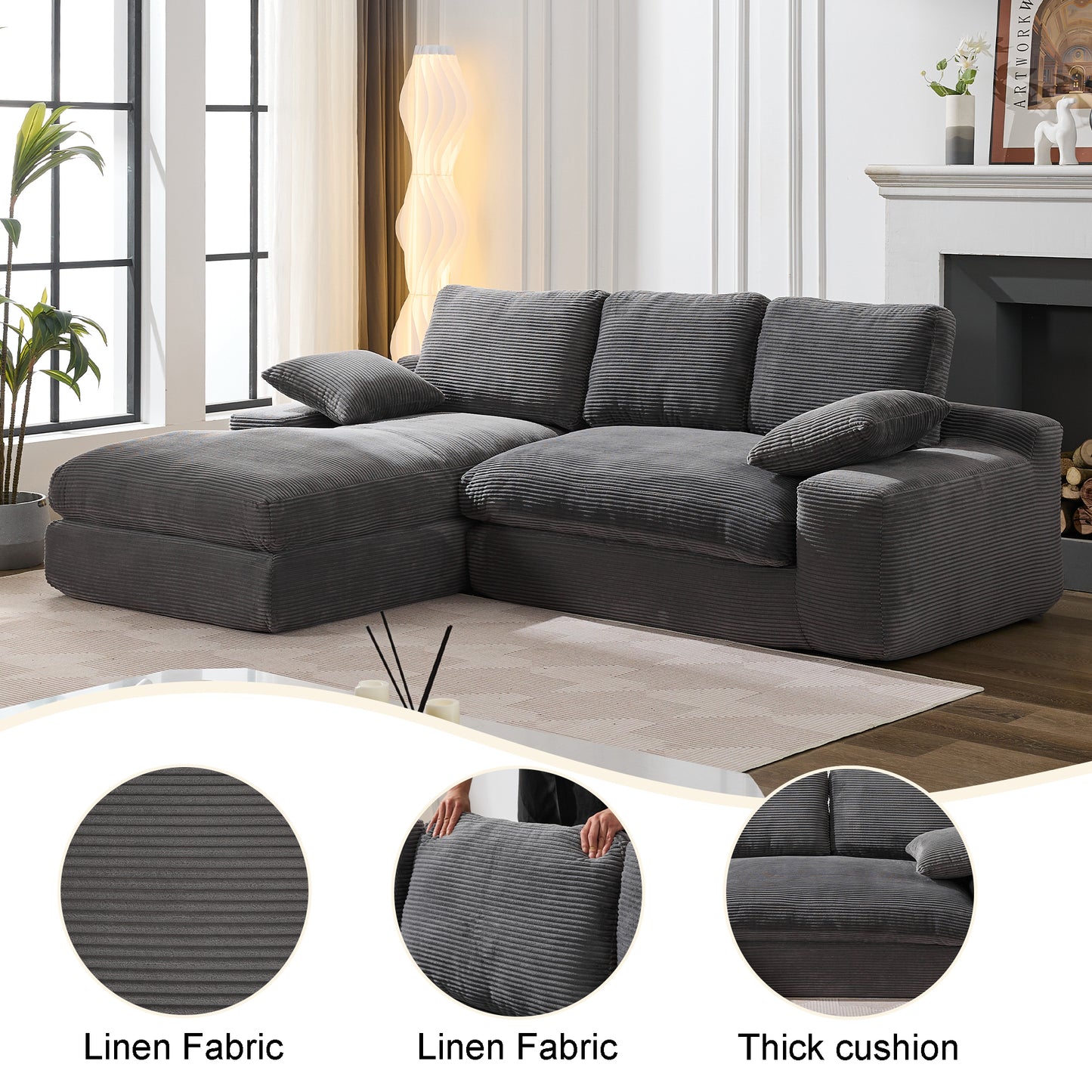 99*69' Modular Sectional Living Room Sofa Set, Modern Minimalist Style Couch, Upholstered Sleeper Sofa for Living Room, Bedroom, 2 PC Free Combination, Installation-free Sofa, L-Shape, Grey