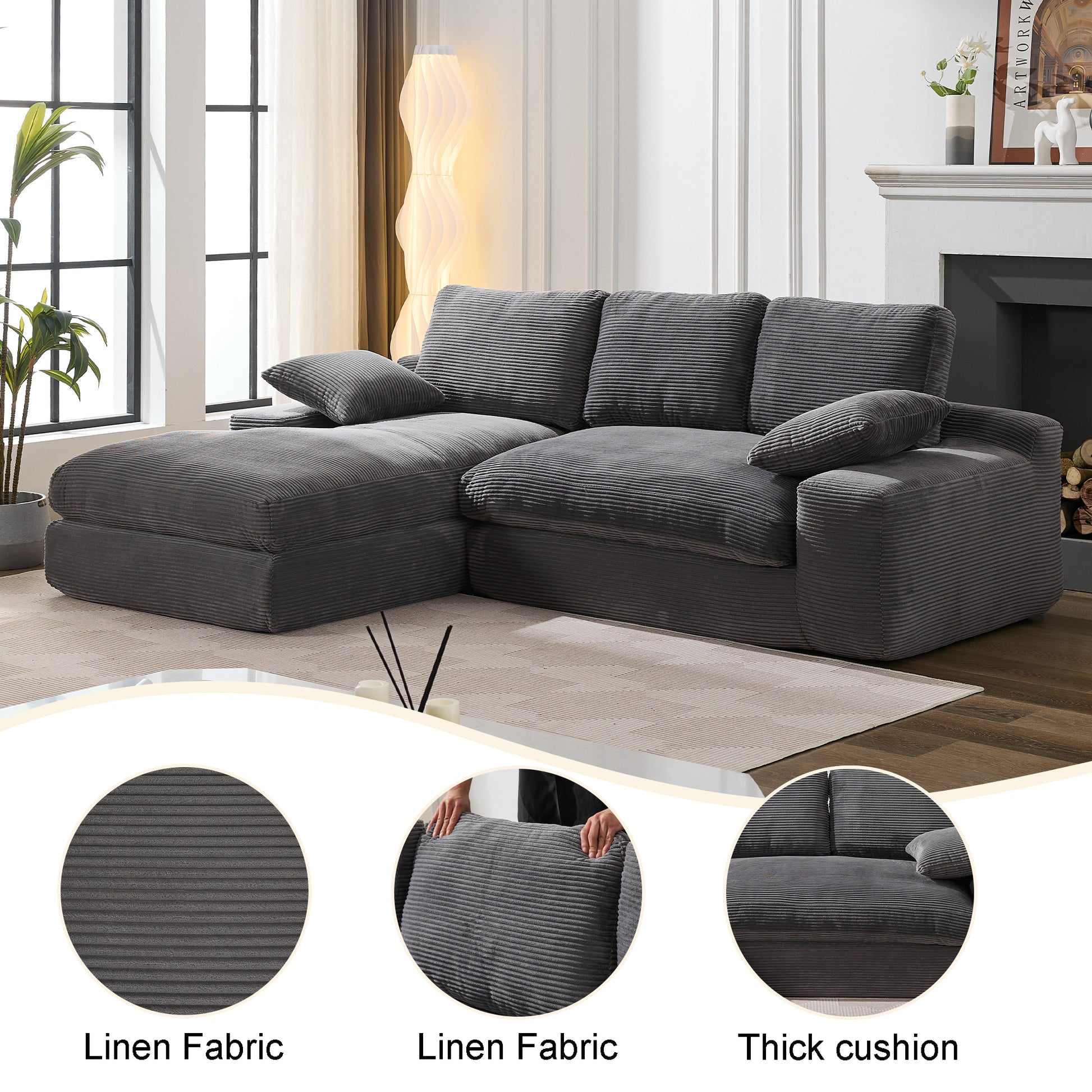 99*69' Modular Sectional Living Room Sofa Set, Modern Minimalist Style Couch, Upholstered Sleeper Sofa for Living Room, Bedroom, 2 PC Free Combination, Installation-free Sofa, L-Shape, Grey