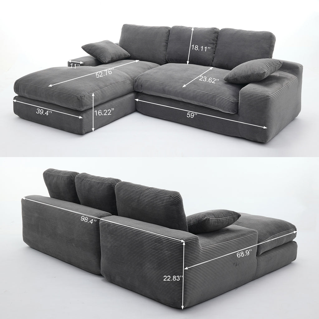 99*69' Modular Sectional Living Room Sofa Set, Modern Minimalist Style Couch, Upholstered Sleeper Sofa for Living Room, Bedroom, 2 PC Free Combination, Installation-free Sofa, L-Shape, Grey