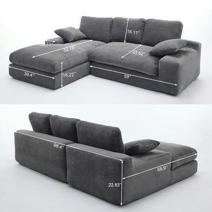99*69' Modular Sectional Living Room Sofa Set, Modern Minimalist Style Couch, Upholstered Sleeper Sofa for Living Room, Bedroom, 2 PC Free Combination, Installation-free Sofa, L-Shape, Grey