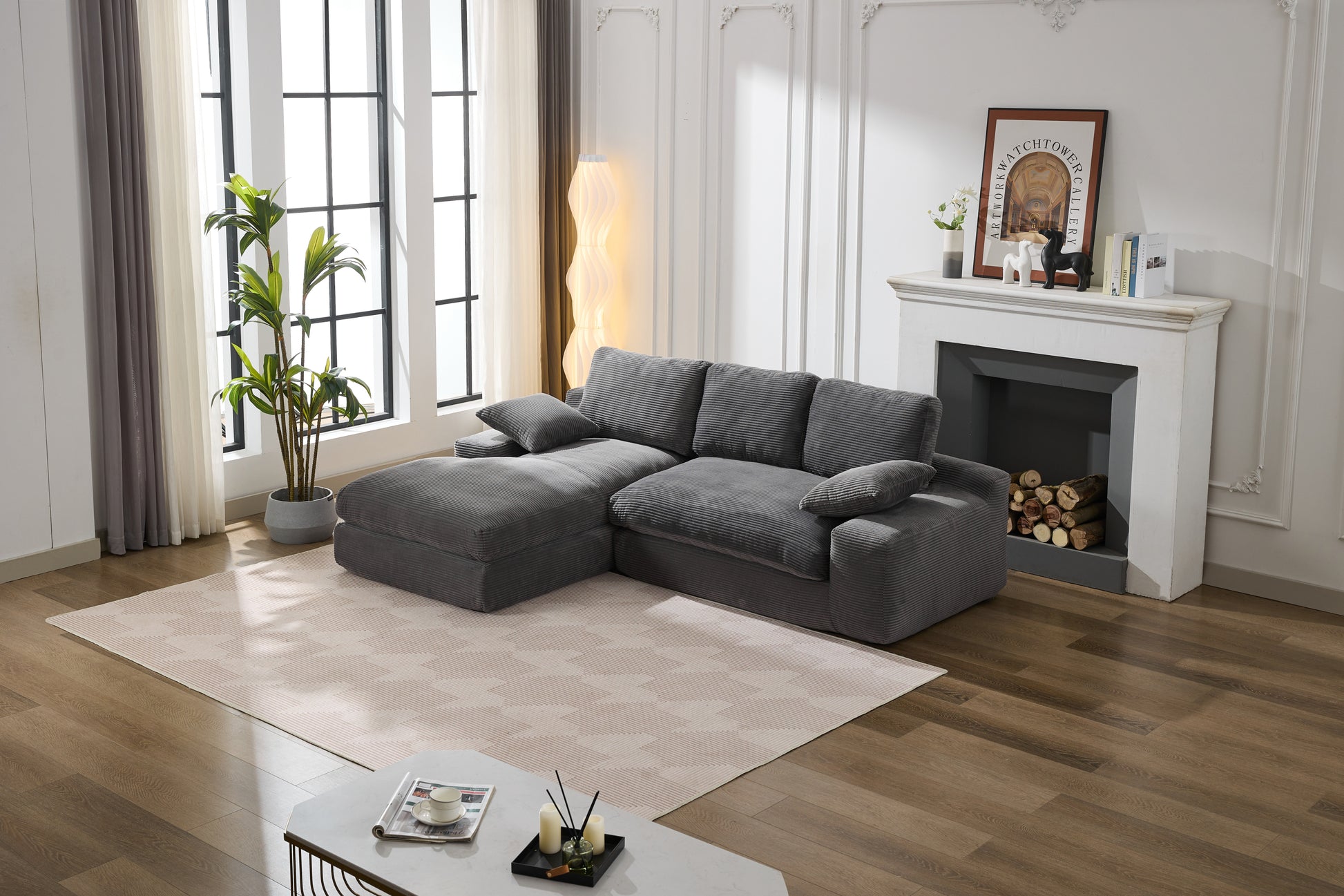 99*69' Modular Sectional Living Room Sofa Set, Modern Minimalist Style Couch, Upholstered Sleeper Sofa for Living Room, Bedroom, 2 PC Free Combination, Installation-free Sofa, L-Shape, Grey