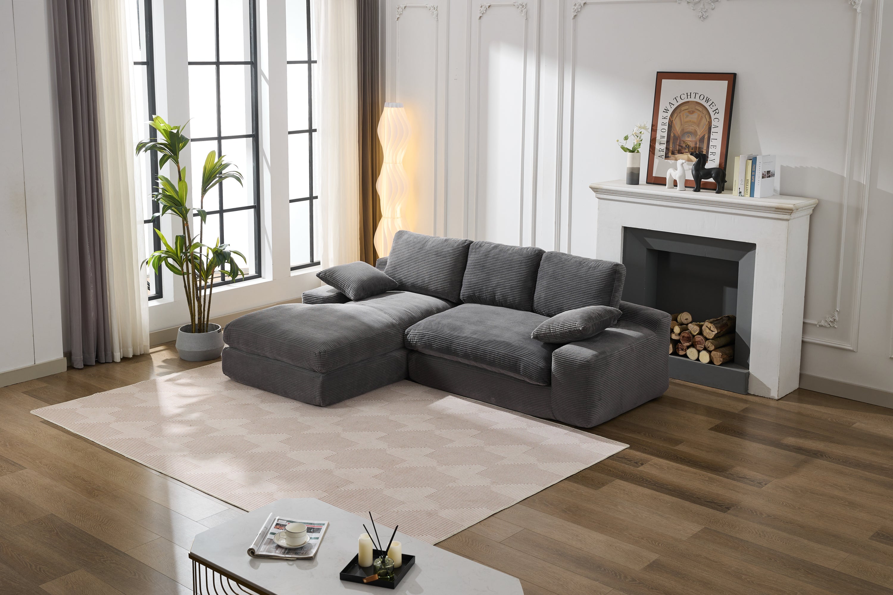 99*69' Modular Sectional Living Room Sofa Set, Modern Minimalist Style Couch, Upholstered Sleeper Sofa for Living Room, Bedroom, 2 PC Free Combination, Installation-free Sofa, L-Shape, Grey