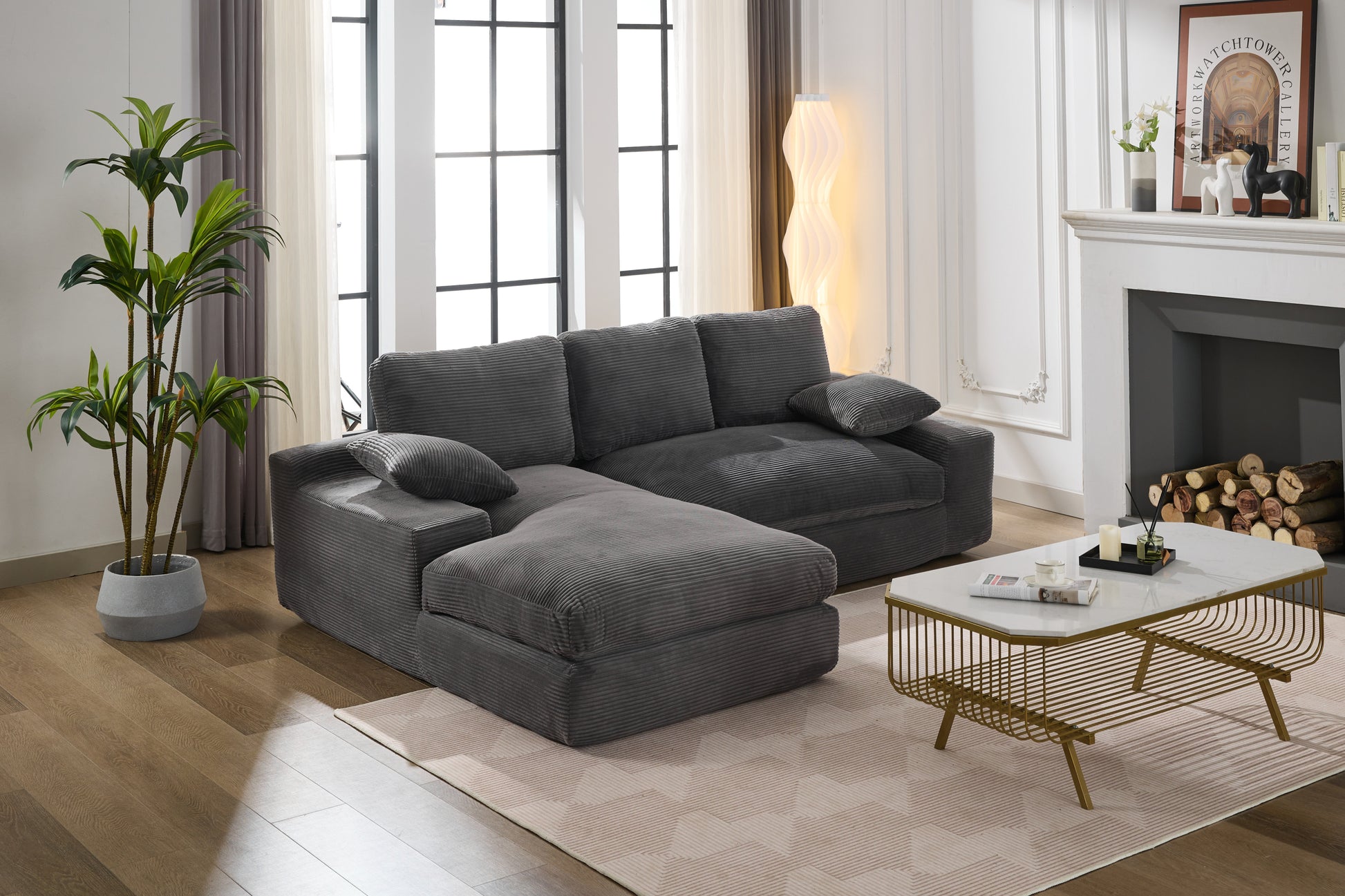 99*69' Modular Sectional Living Room Sofa Set, Modern Minimalist Style Couch, Upholstered Sleeper Sofa for Living Room, Bedroom, 2 PC Free Combination, Installation-free Sofa, L-Shape, Grey