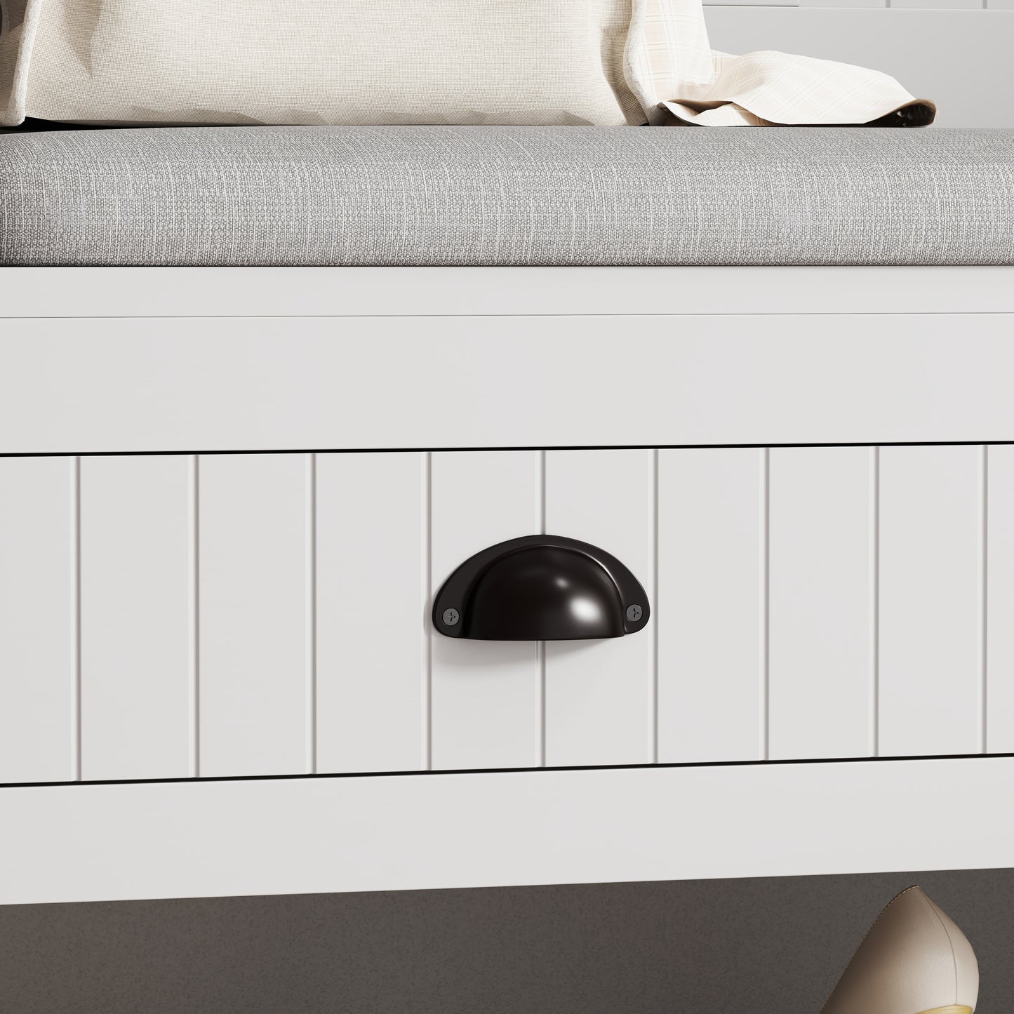 Modern Grey 3-in-1 Hallway Hall Tree with Storage Drawers, Coat Rack, Shoe Rack Bench, and Cushion Hall Tree