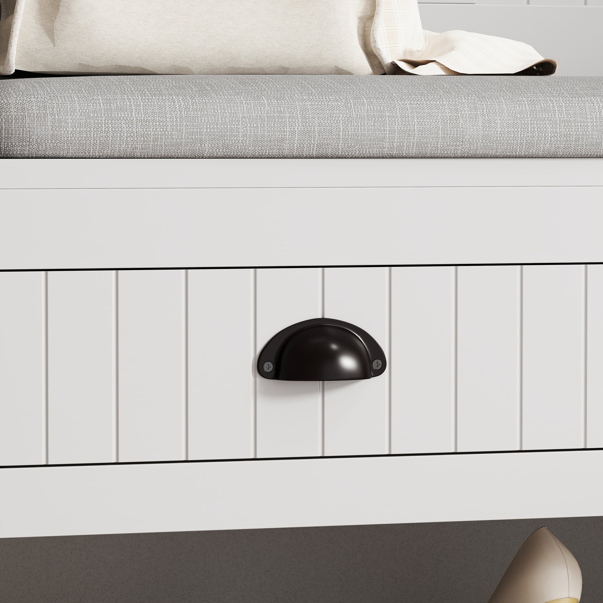 Modern Grey 3-in-1 Hallway Hall Tree with Storage Drawers, Coat Rack, Shoe Rack Bench, and Cushion Hall Tree