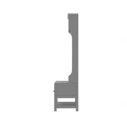 Modern Grey 3-in-1 Hallway Hall Tree with Storage Drawers, Coat Rack, Shoe Rack Bench, and Cushion Hall Tree