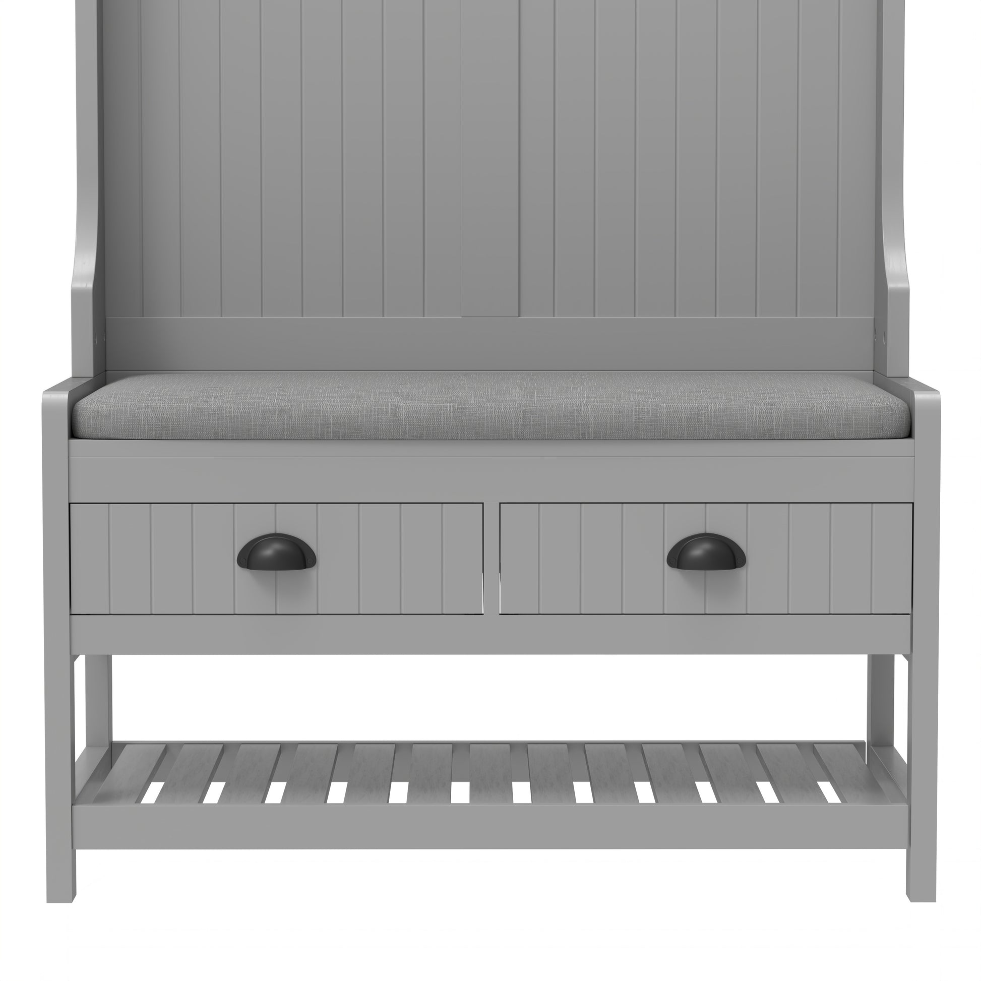 Modern Grey 3-in-1 Hallway Hall Tree with Storage Drawers, Coat Rack, Shoe Rack Bench, and Cushion Hall Tree