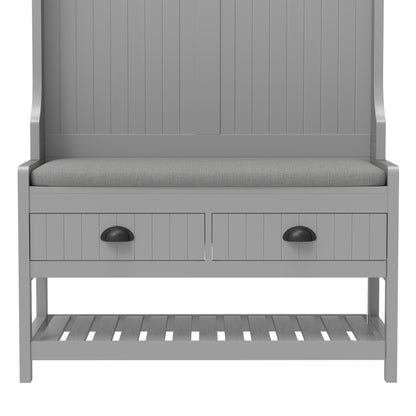 Modern Grey 3-in-1 Hallway Hall Tree with Storage Drawers, Coat Rack, Shoe Rack Bench, and Cushion Hall Tree