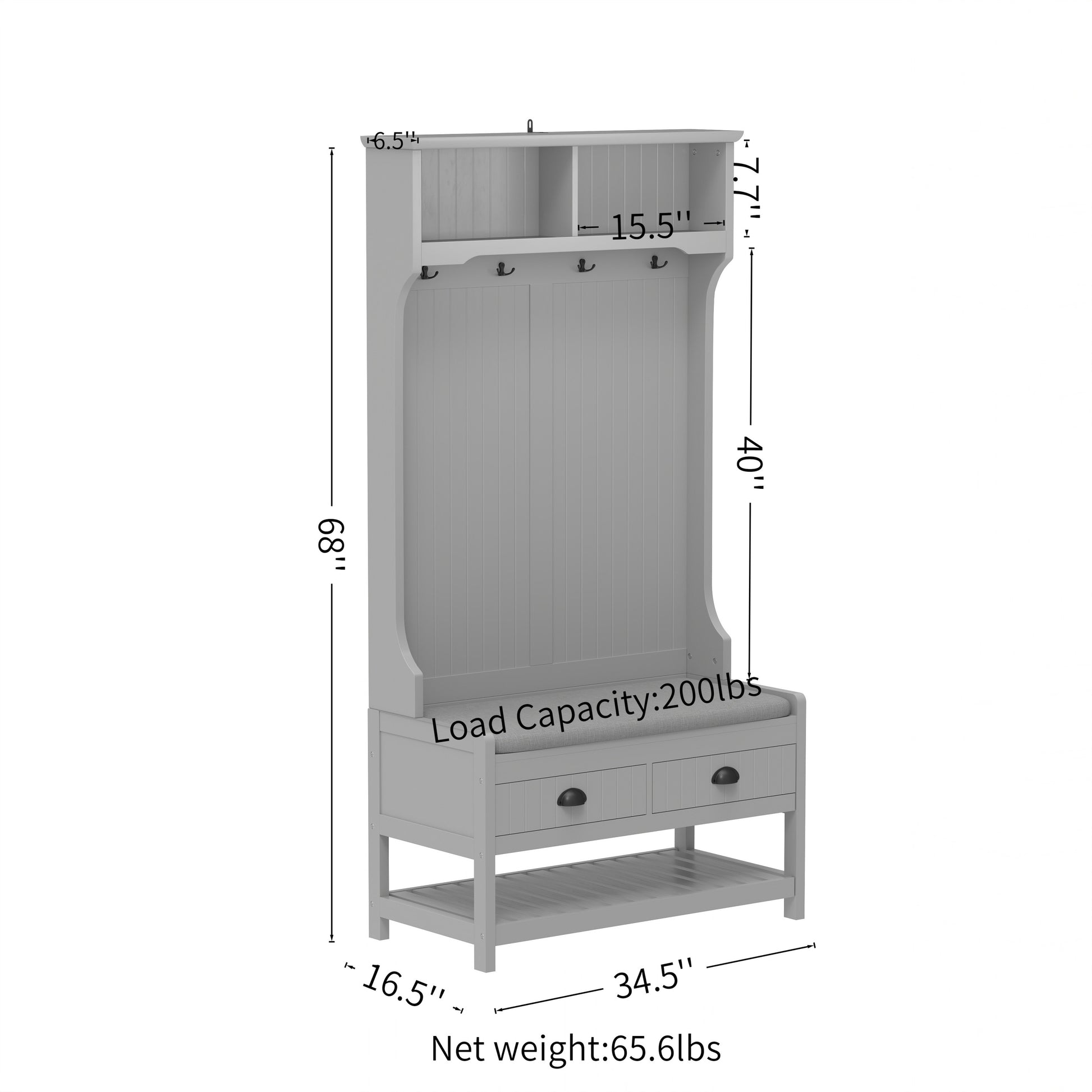 Modern Grey 3-in-1 Hallway Hall Tree with Storage Drawers, Coat Rack, Shoe Rack Bench, and Cushion Hall Tree