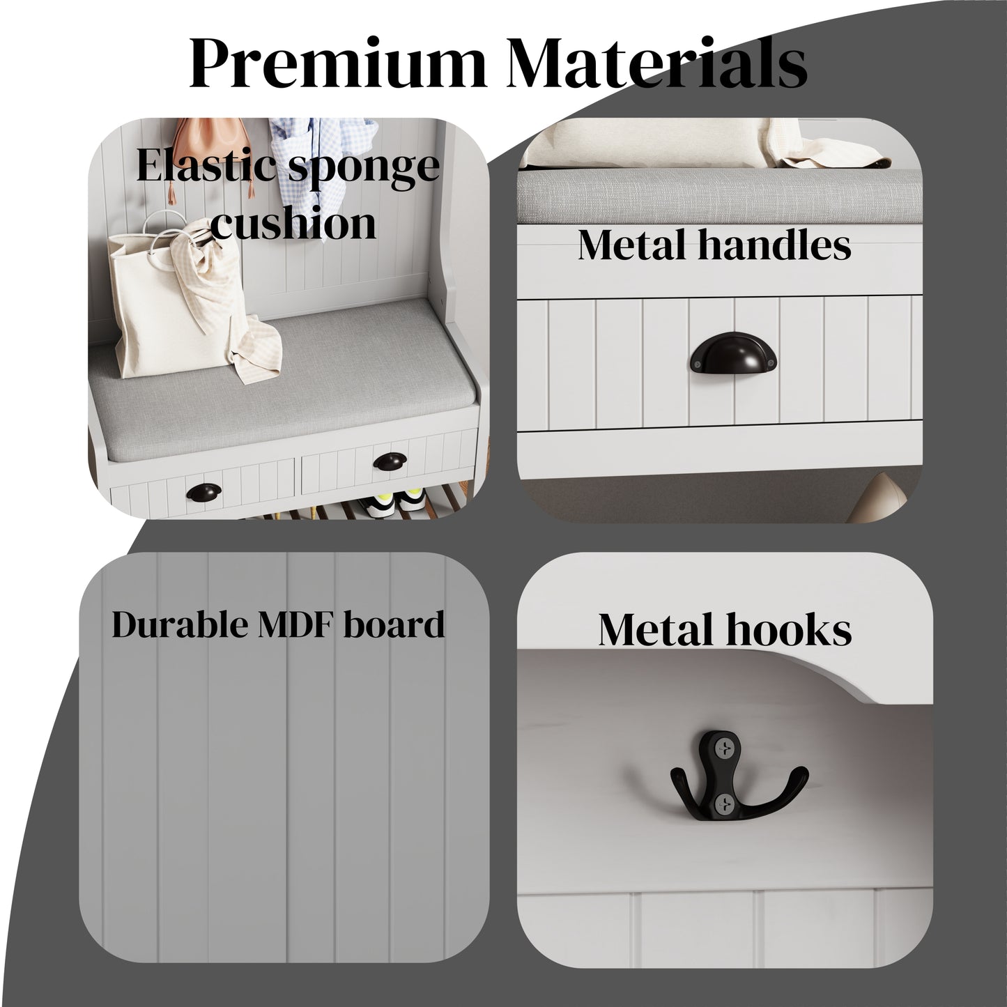 Modern Grey 3-in-1 Hallway Hall Tree with Storage Drawers, Coat Rack, Shoe Rack Bench, and Cushion Hall Tree