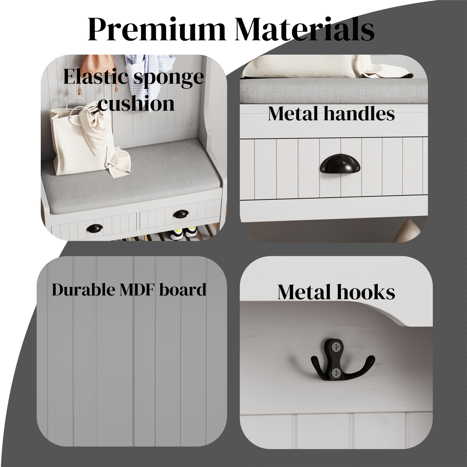 Modern Grey 3-in-1 Hallway Hall Tree with Storage Drawers, Coat Rack, Shoe Rack Bench, and Cushion Hall Tree