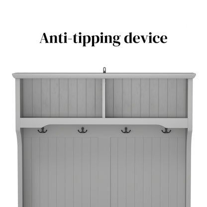 Modern Grey 3-in-1 Hallway Hall Tree with Storage Drawers, Coat Rack, Shoe Rack Bench, and Cushion Hall Tree