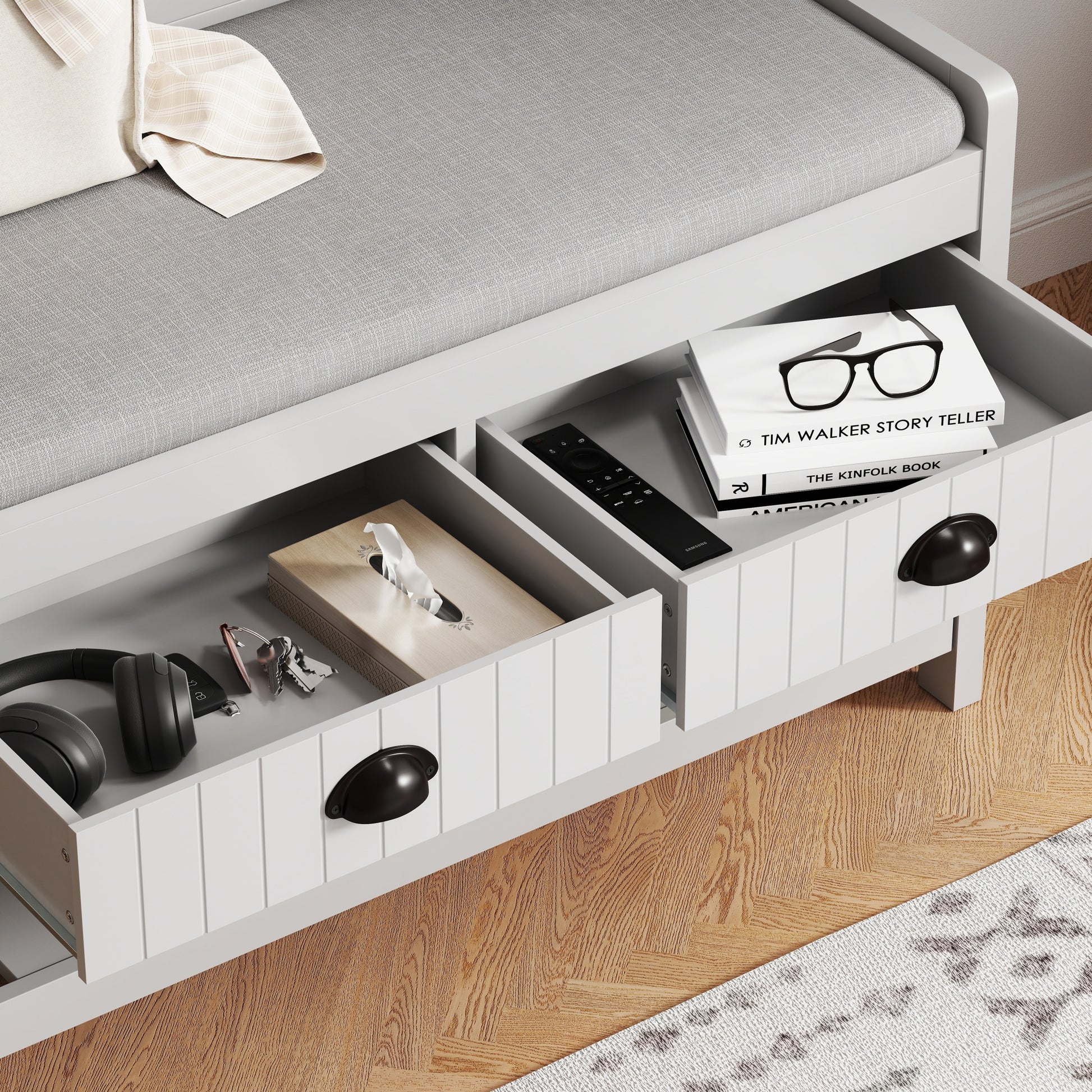 Modern Grey 3-in-1 Hallway Hall Tree with Storage Drawers, Coat Rack, Shoe Rack Bench, and Cushion Hall Tree