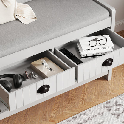 Modern Grey 3-in-1 Hallway Hall Tree with Storage Drawers, Coat Rack, Shoe Rack Bench, and Cushion Hall Tree