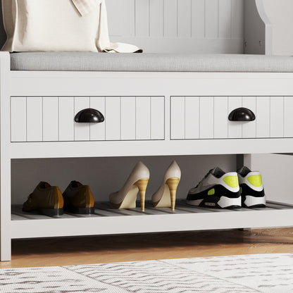 Modern Grey 3-in-1 Hallway Hall Tree with Storage Drawers, Coat Rack, Shoe Rack Bench, and Cushion Hall Tree