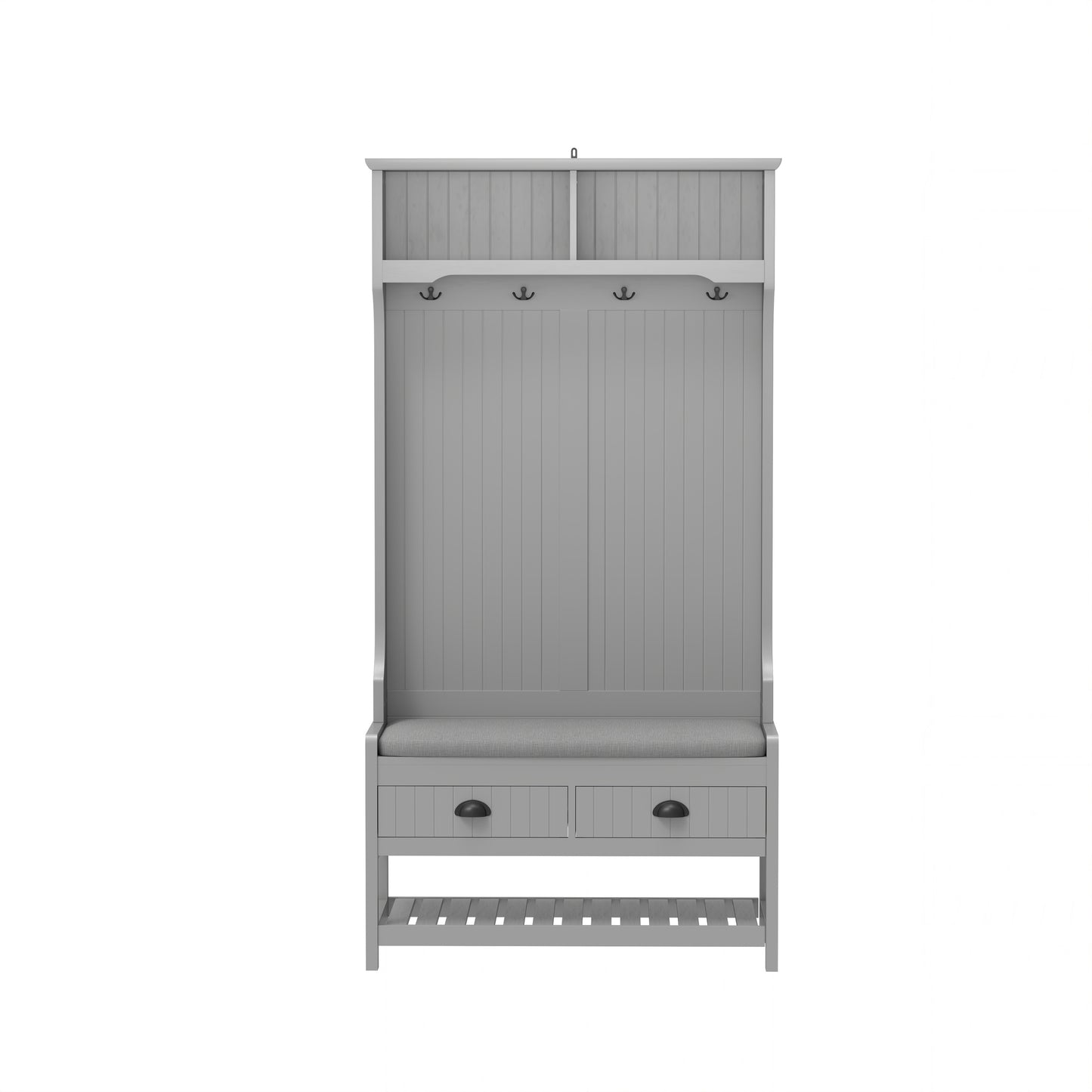 Modern Grey 3-in-1 Hallway Hall Tree with Storage Drawers, Coat Rack, Shoe Rack Bench, and Cushion Hall Tree