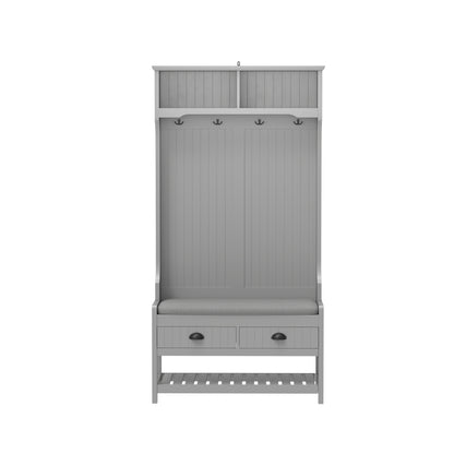 Modern Grey 3-in-1 Hallway Hall Tree with Storage Drawers, Coat Rack, Shoe Rack Bench, and Cushion Hall Tree
