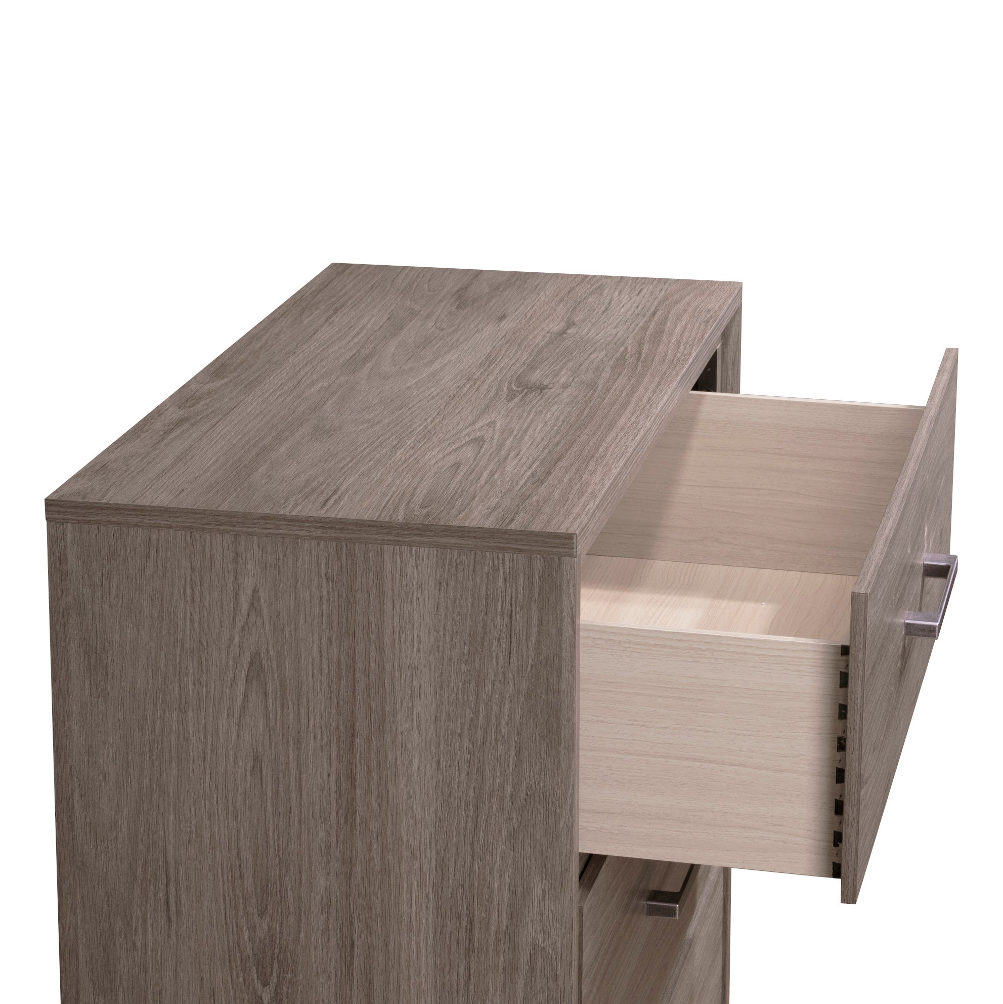 1pc Contemporary 2-Drawer Storage Nightstand Metal Handle Grey Oak Finish