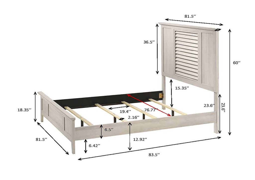 1pc King Size Bed Contemporary Style Light Wood Finish Louvered Headboard Design Beige Finish