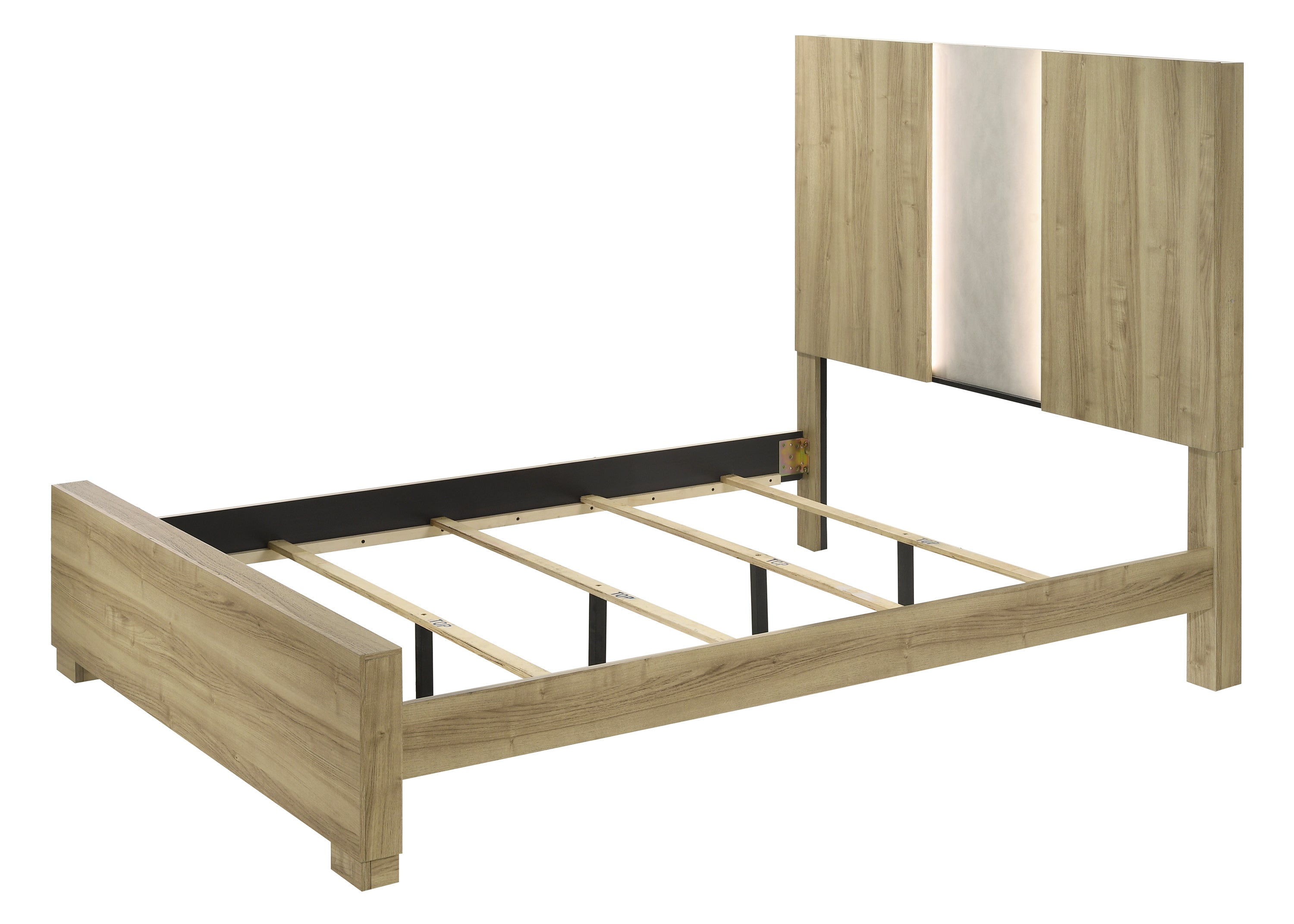 1pc Contemporary King Panel Bed with Integrated Lighting Driftwood Finish