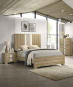 Contemporary King Panel Bed with Driftwood Lighting.