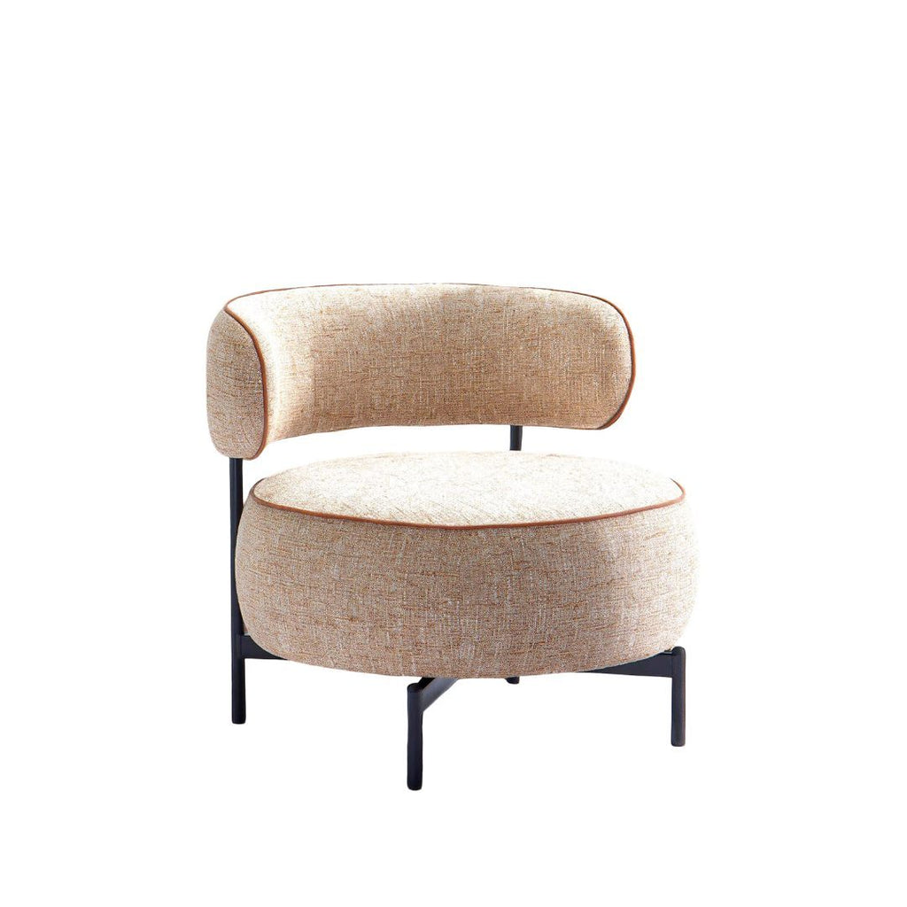 Light Brown Finish Swivel Chair Metal Legs Contemporary Style Curved Backrest Contrast Welt Pocketed Coil Accent Chair