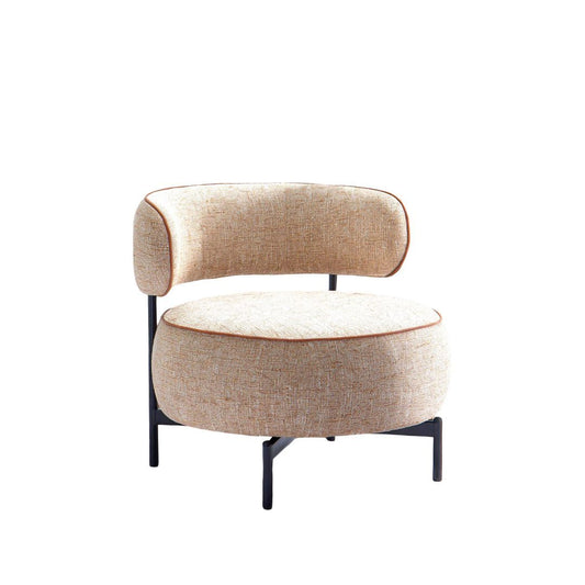 Light Brown Finish Swivel Chair Metal Legs Contemporary Style Curved Backrest Contrast Welt Pocketed Coil Accent Chair