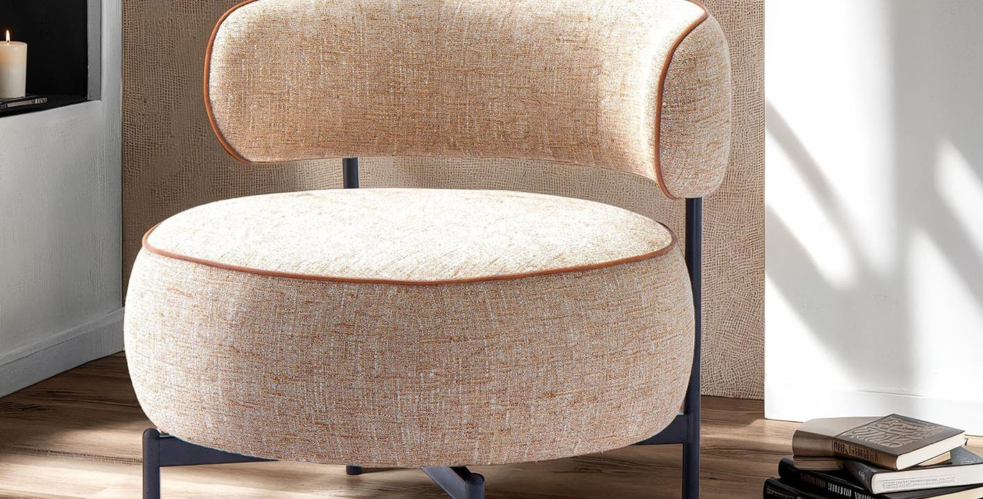 Light Brown Finish Swivel Chair Metal Legs Contemporary Style Curved Backrest Contrast Welt Pocketed Coil Accent Chair