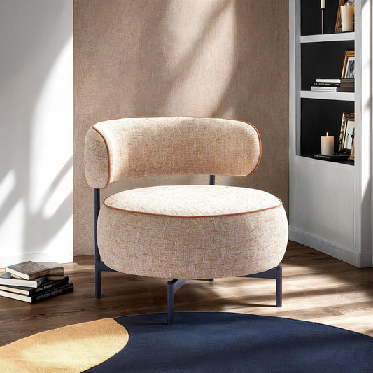 Light Brown Finish Swivel Chair Metal Legs Contemporary Style Curved Backrest Contrast Welt Pocketed Coil Accent Chair