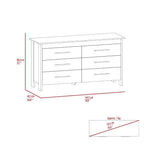 Hms 6 Drawer Double Dresser, Four Legs, Superior Top -Light Oak / White