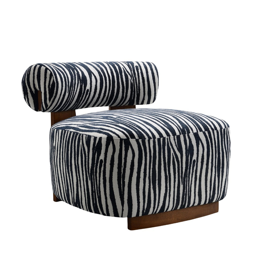 Contemporary Style 1pc Accent Chair Cylindrical Backrest High Density Foam Zebra Strip Fabric Midnight Blue Finish Primary Living Room Accent Chair