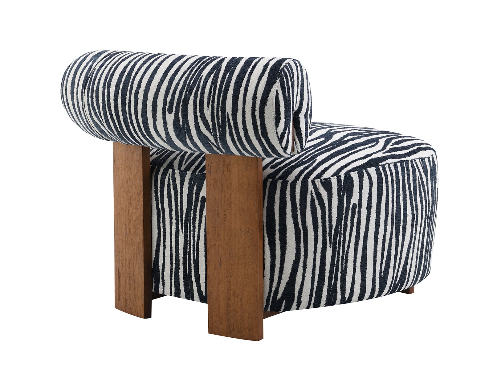 Contemporary Style 1pc Accent Chair Cylindrical Backrest High Density Foam Zebra Strip Fabric Midnight Blue Finish Primary Living Room Accent Chair
