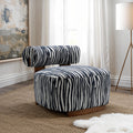 Contemporary Style 1pc Accent Chair Cylindrical Backrest High Density Foam Zebra Strip Fabric Midnight Blue Finish Primary Living Room Accent Chair