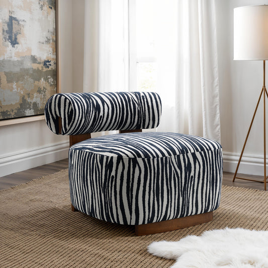 Contemporary Style 1pc Accent Chair Cylindrical Backrest High Density Foam Zebra Strip Fabric Midnight Blue Finish Primary Living Room Accent Chair