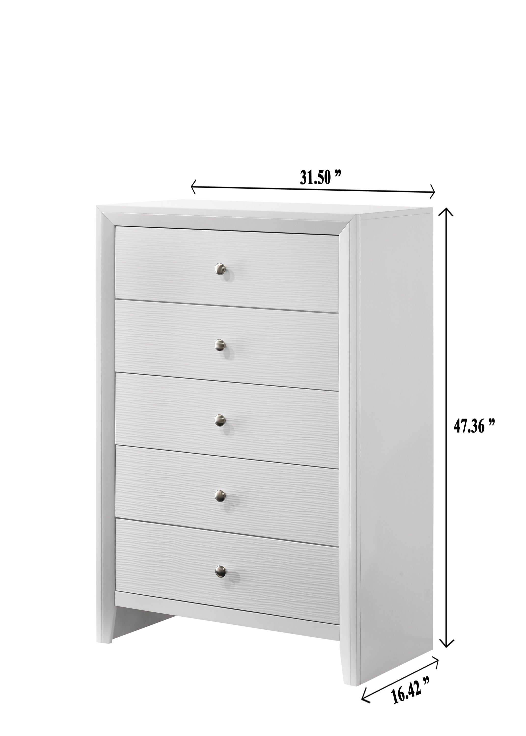 1pc Contemporary Modern 5-Drawer Chest White Finish Round Knobs Bedroom Living Room Wooden Furniture
