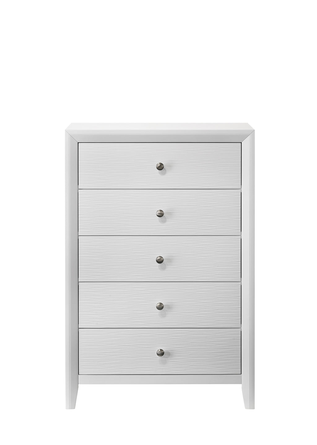 1pc Contemporary Modern 5-Drawer Chest White Finish Round Knobs Bedroom Living Room Wooden Furniture