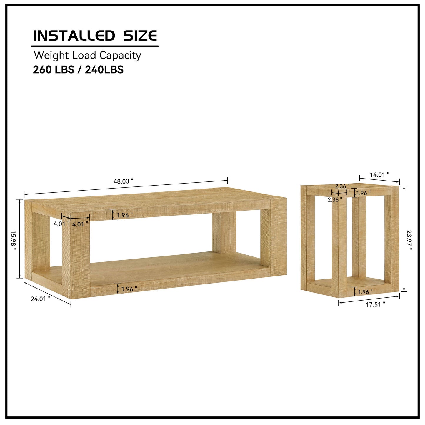 2-Piece Modern 2 tier Rectangle Coffee Table Set for Living Room,Easy Assembly Coffee Tables, End Side Tables for Bedroom Office,Natural Color Coffee Table
