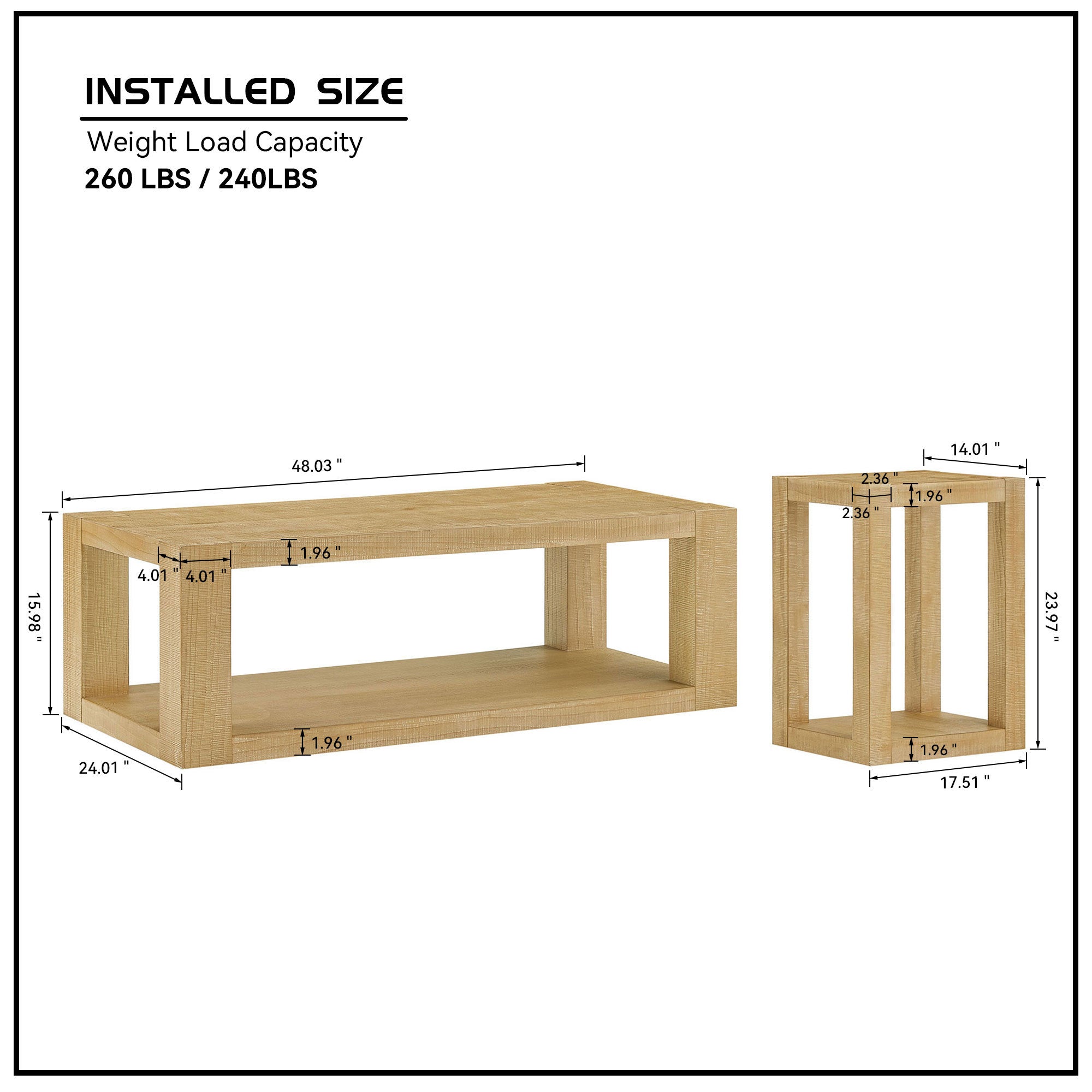 2-Piece Modern 2 tier Rectangle Coffee Table Set for Living Room,Easy Assembly Coffee Tables, End Side Tables for Bedroom Office,Natural Color Coffee Table