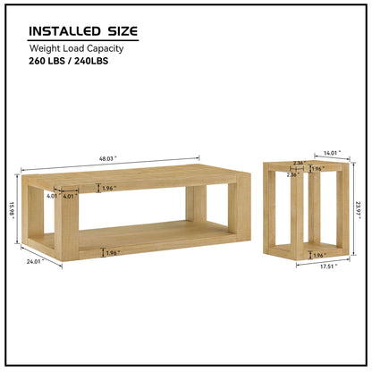 2-Piece Modern 2 tier Rectangle Coffee Table Set for Living Room,Easy Assembly Coffee Tables, End Side Tables for Bedroom Office,Natural Color Coffee Table