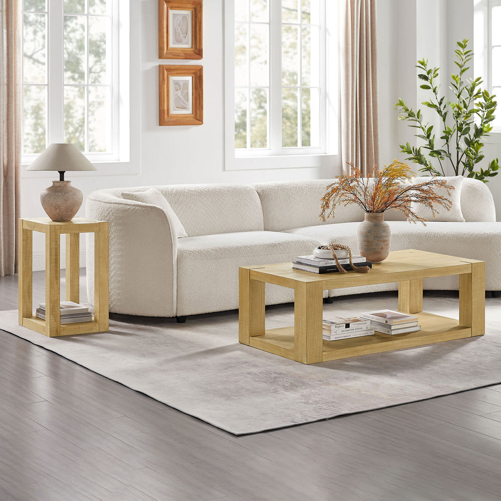2-Piece Modern 2 tier Rectangle Coffee Table Set for Living Room,Easy Assembly Coffee Tables, End Side Tables for Bedroom Office,Natural Color Coffee Table