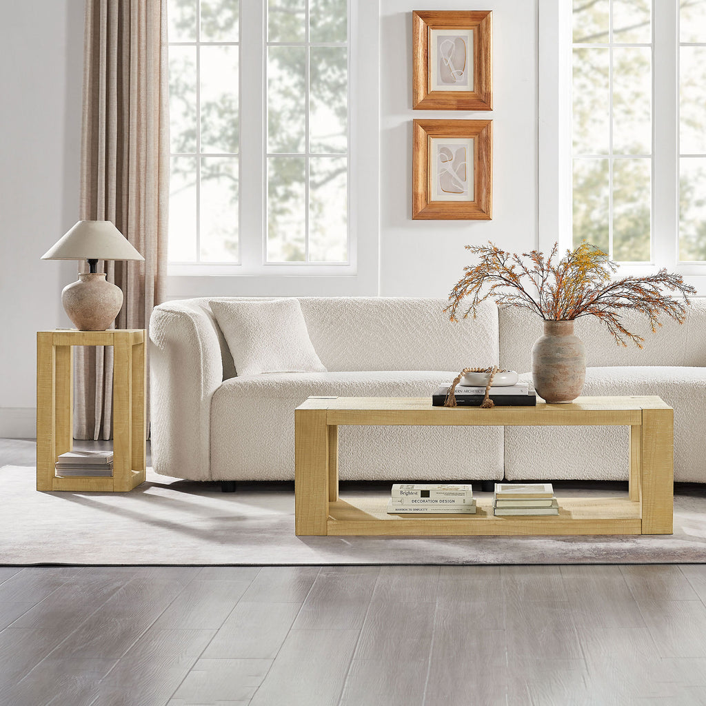 2-Piece Modern 2 tier Rectangle Coffee Table Set for Living Room,Easy Assembly Coffee Tables, End Side Tables for Bedroom Office,Natural Color Coffee Table