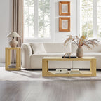2-Piece Modern 2 tier Rectangle Coffee Table Set for Living Room,Easy Assembly Coffee Tables, End Side Tables for Bedroom Office,Natural Color Coffee Table