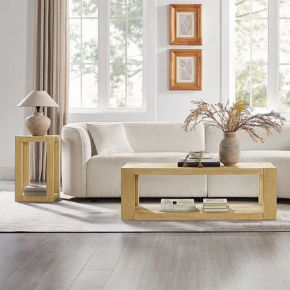 2-Piece Modern 2 tier Rectangle Coffee Table Set for Living Room,Easy Assembly Coffee Tables, End Side Tables for Bedroom Office,Natural Color Coffee Table