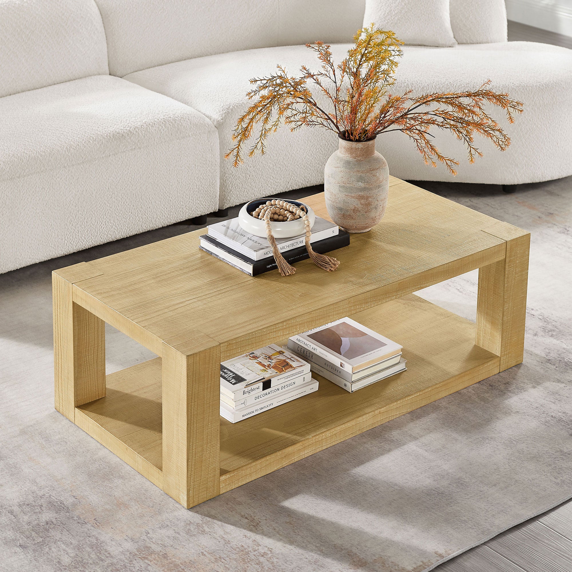 2-Piece Modern 2 tier Rectangle Coffee Table Set for Living Room,Easy Assembly Coffee Tables, End Side Tables for Bedroom Office,Natural Color Coffee Table