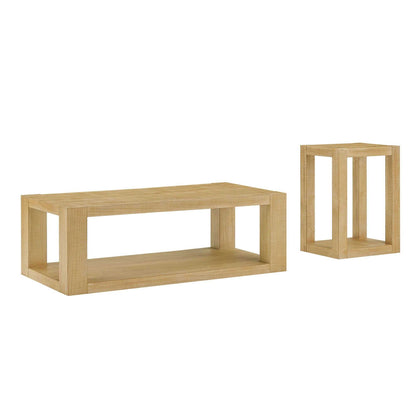 2-Piece Modern 2 tier Rectangle Coffee Table Set for Living Room,Easy Assembly Coffee Tables, End Side Tables for Bedroom Office,Natural Color Coffee Table