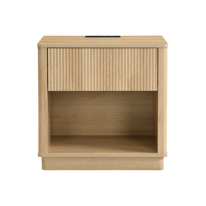 Charging Nightstand Set of 2, Bedside Tables with Charging Stations, Outlet/USB Bedside Tables with Drawer, Modern Set for Bedroom,Natural Color Nightstands