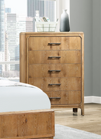 1pc Natural Wood Finish Five Drawer Chest Wooden Bedroom Furniture